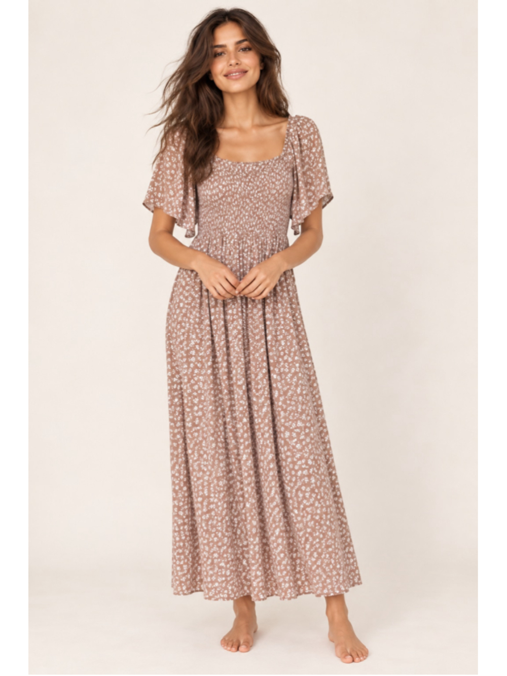 Heyson Floral Smocked Maxi Dress Dusty Blush Cottagecore Boho Romantic Prairie